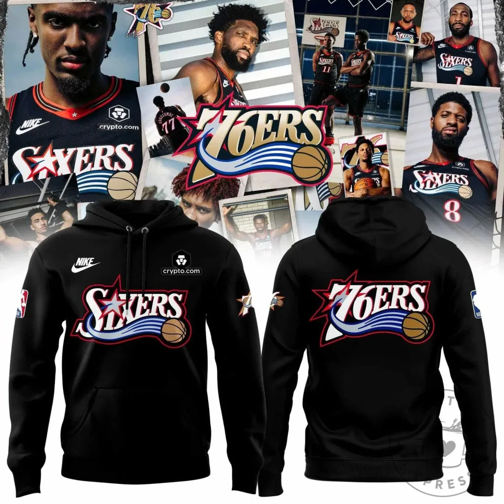 Philadelphia 76ers Basketball Team Black Fan Apparel Hoodie Philadelphia 76ers Basketball Team Black Fan Apparel Hoodie