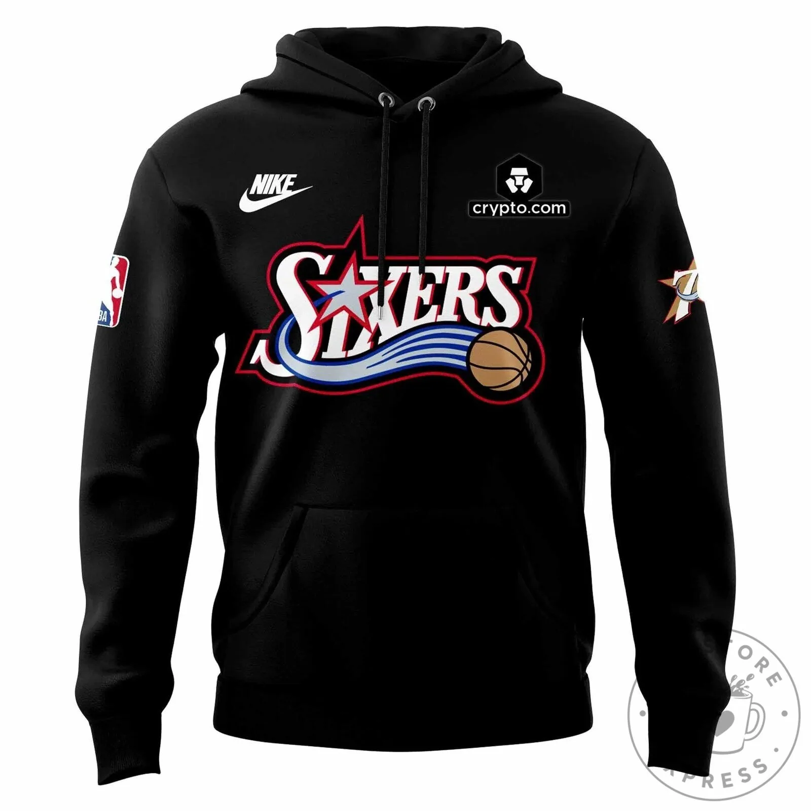 Philadelphia 76ers Basketball Team Black Fan Apparel Hoodie 8 Philadelphia 76ers Basketball Team Black Fan Apparel Hoodie