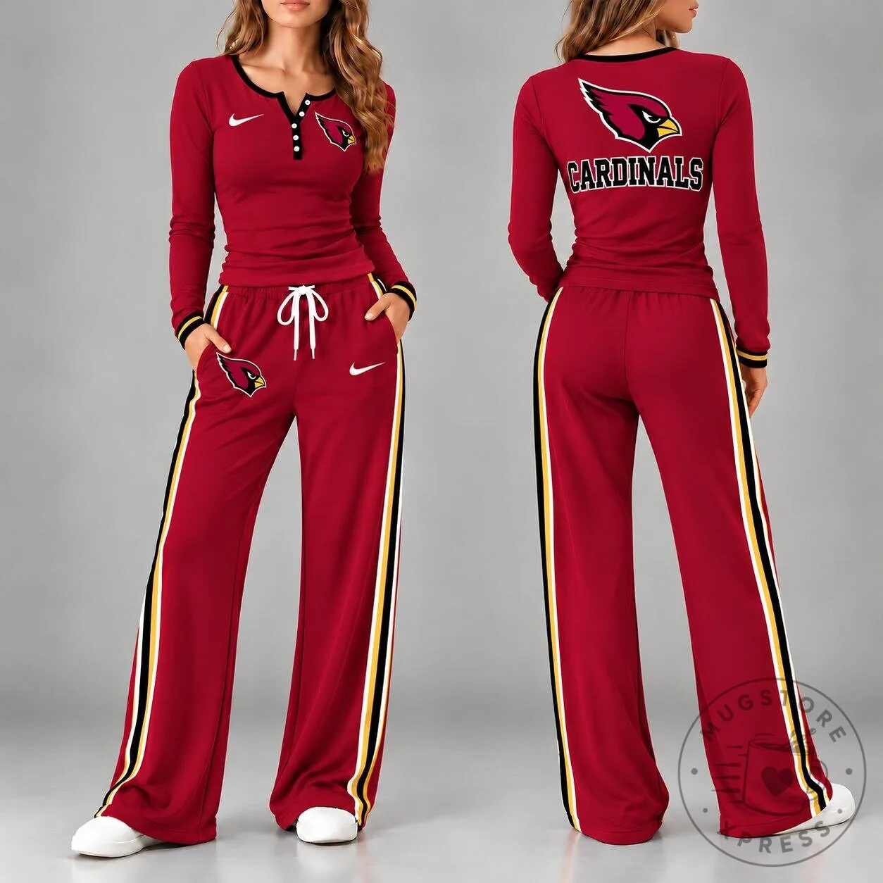 Arizona Cardinals Women's Nike Long Sleeve Henley Top and Pants Set 2 Arizona Cardinals Women's Nike Long Sleeve Henley Top and Pants Set