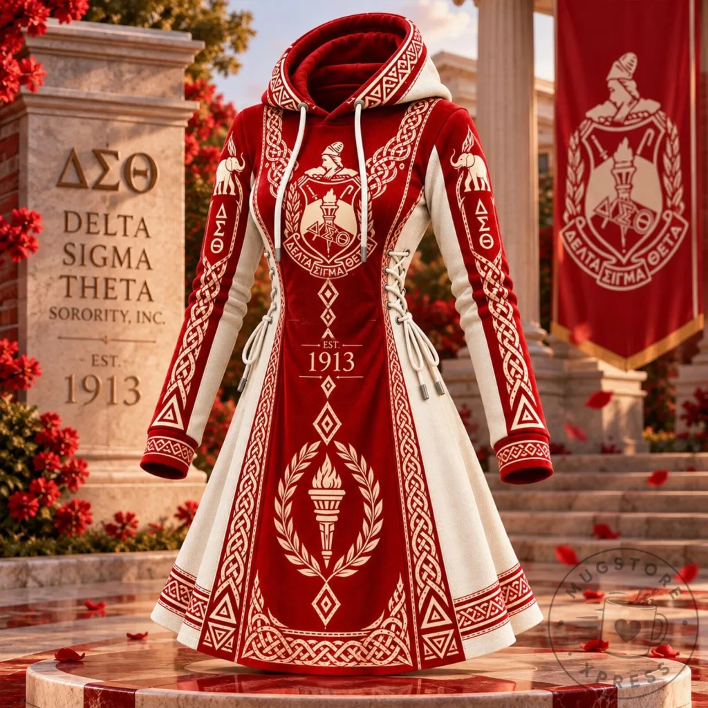Delta Sigma Theta Sorority Crest Red and White Hoodie Dress Delta Sigma Theta Sorority Crest Red and White Hoodie Dress