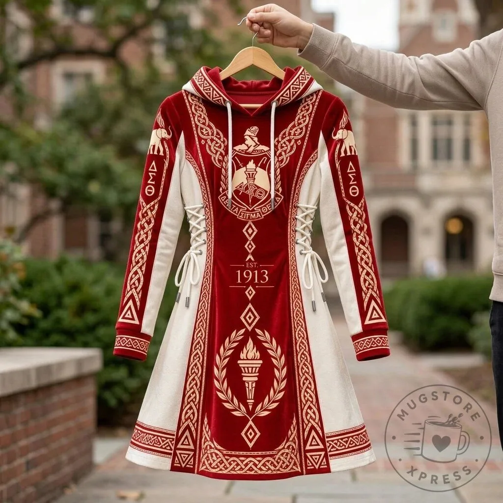 Delta Sigma Theta Sorority Crest Red and White Hoodie Dress 10 Delta Sigma Theta Sorority Crest Red and White Hoodie Dress