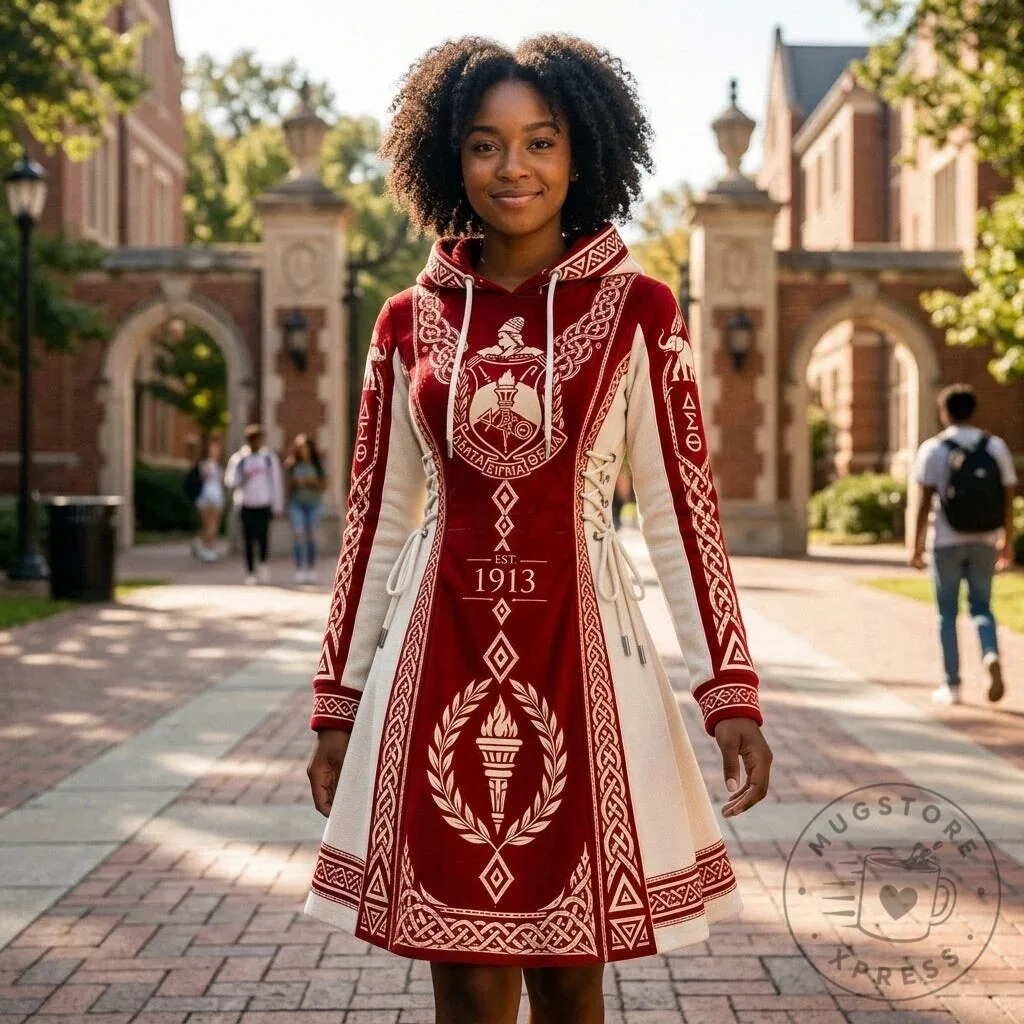 Delta Sigma Theta Sorority Crest Red and White Hoodie Dress 11 Delta Sigma Theta Sorority Crest Red and White Hoodie Dress