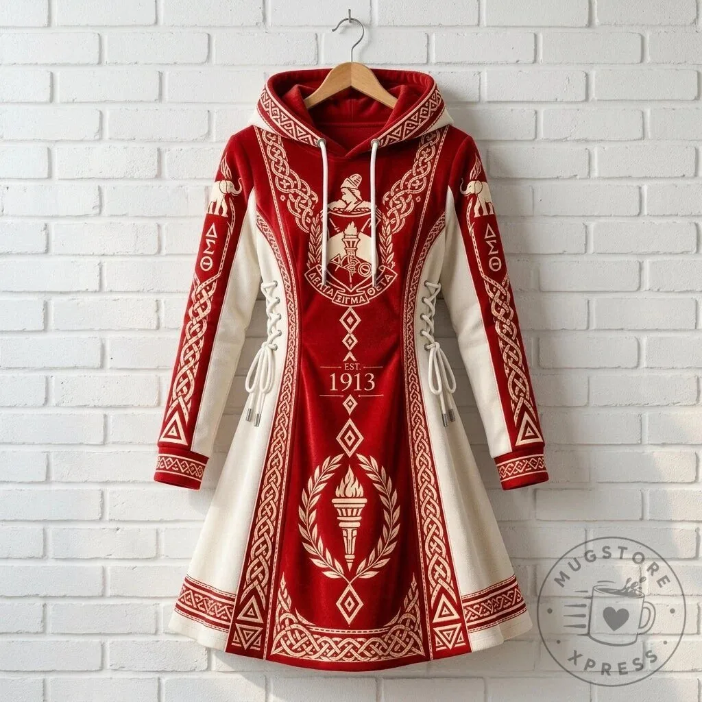 Delta Sigma Theta Sorority Crest Red and White Hoodie Dress 12 Delta Sigma Theta Sorority Crest Red and White Hoodie Dress