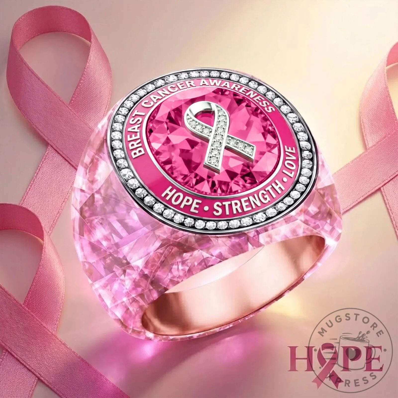 Breast Cancer Awareness Hope Strength Love Pink Ribbon Crystal Ring 1 Breast Cancer Awareness Hope Strength Love Pink Ribbon Crystal Ring