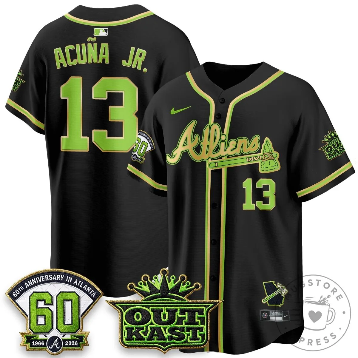 Atlanta Braves Ronald Acuna Jr. Outkast Atliens Baseball Jersey 54 Atlanta Braves Ronald Acuna Jr. Outkast Atliens Baseball Jersey