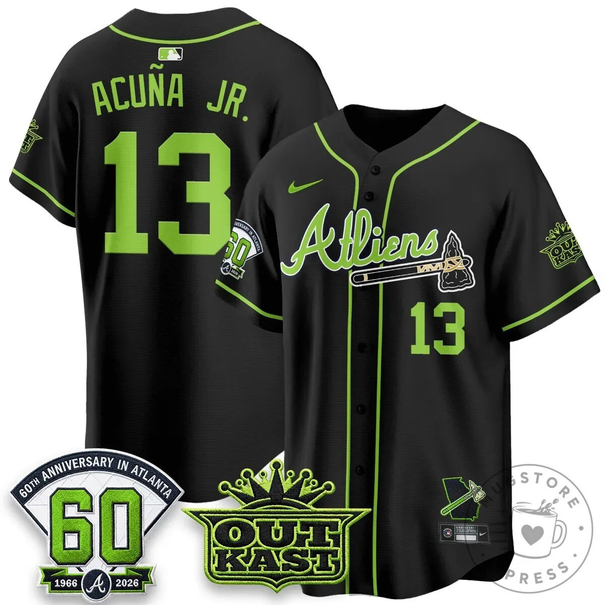 Atlanta Braves Ronald Acuna Jr. Outkast Atliens Baseball Jersey 93 Atlanta Braves Ronald Acuna Jr. Outkast Atliens Baseball Jersey