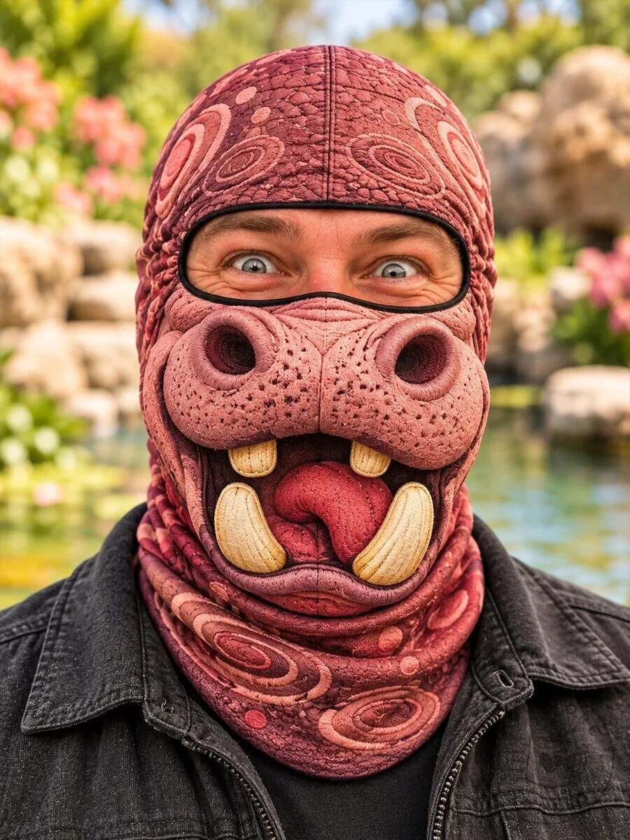 Funny Pink Hippo Full Face Balaclava Hood for Outdoor Activities