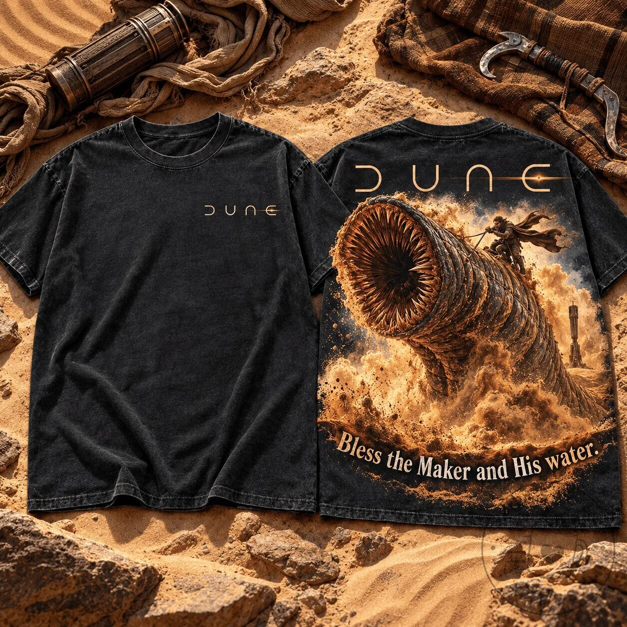 Dune Sandworm Bless the Maker and His Water Premium Graphic T-Shirt