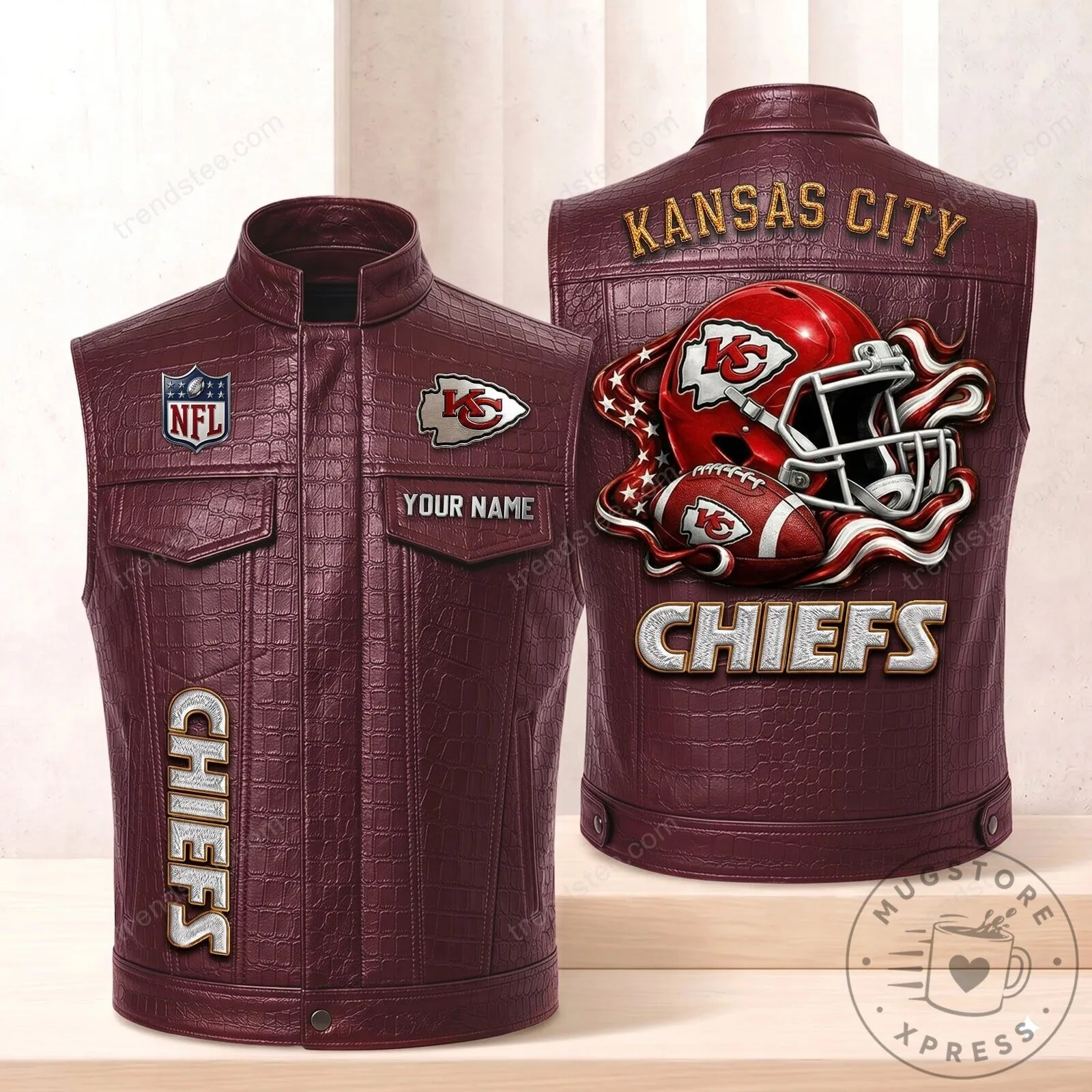 Kansas City Chiefs NFL Football Team Personalized Crocodile Leather Vest